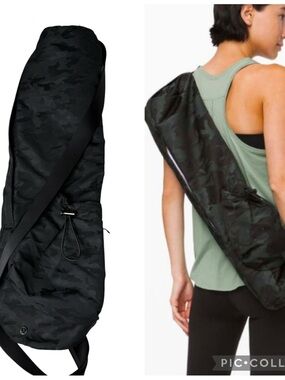 Lululemon The Yoga Mat Bag Tote Carrier  Jacquard Camo Cotton Obsidian Black